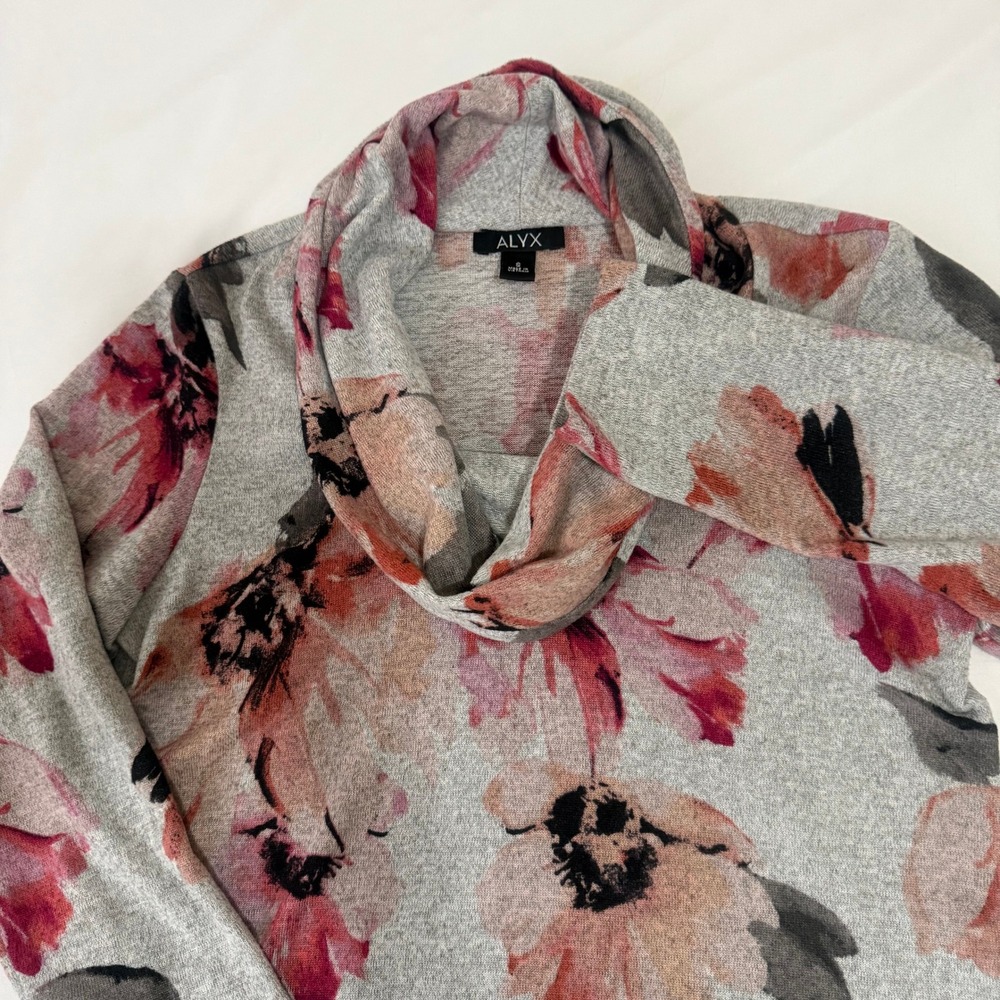 ALYX Womens‎ Gray Floral Cowl Neck Long Sleeve Pullover Top Size M - Picture 2 of 12